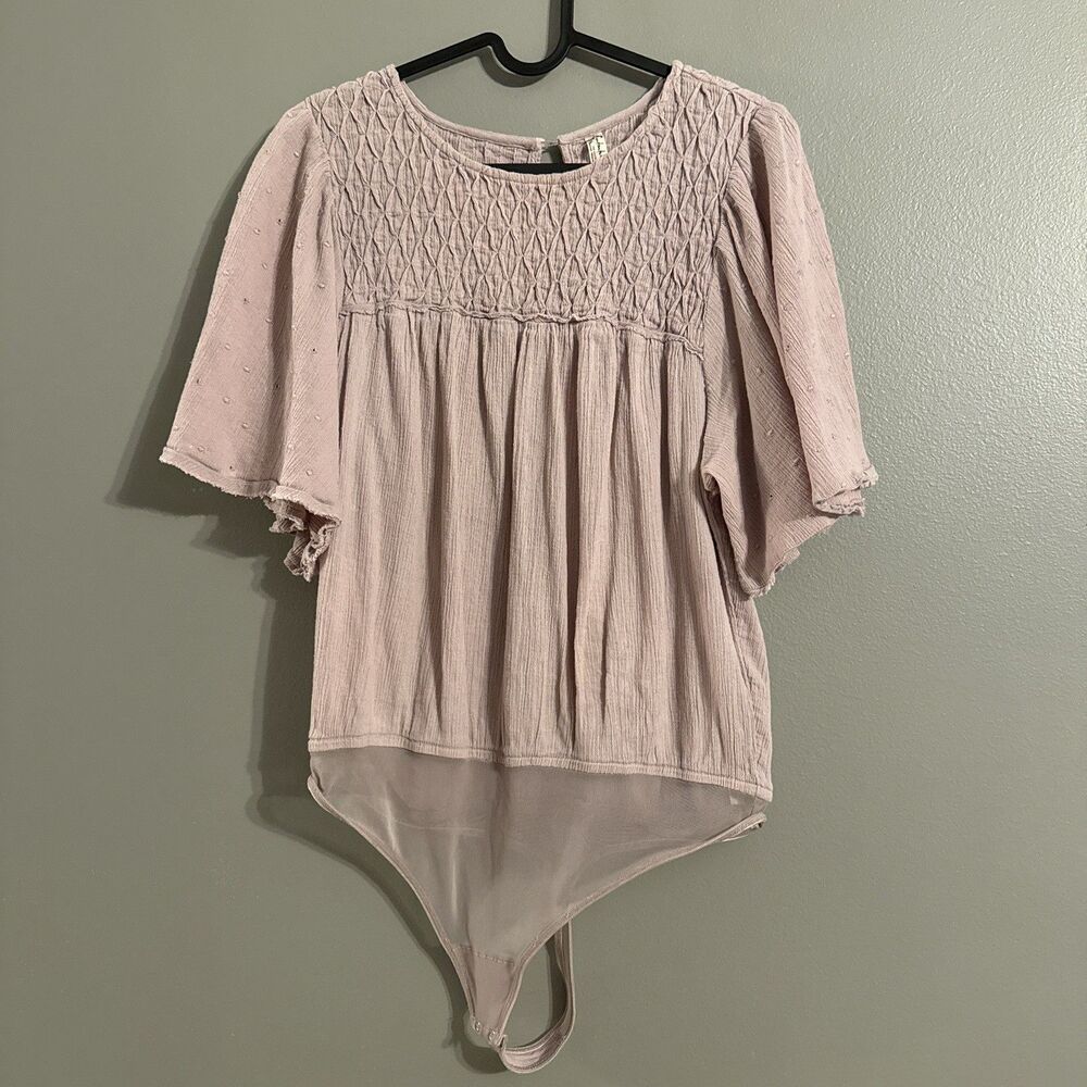 Free People Lavender Lace Yoke Flutter Sleeve Blouse - Picture 2 of 10